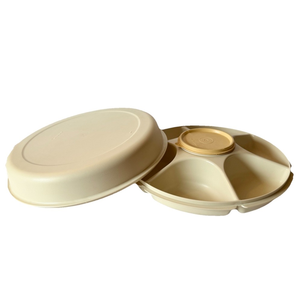 Vintage Tupperware Divided Veggie Fruit Dip Serving Tray 1665-2 w/lid, bowl/lid‎